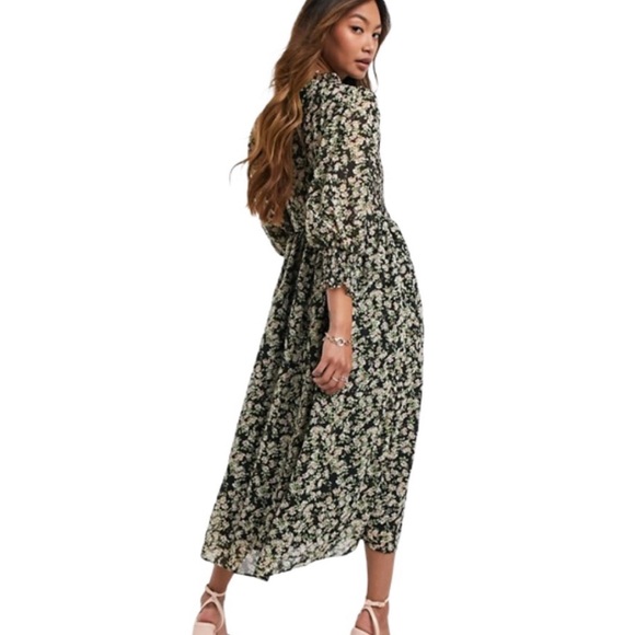 ASOS DESIGN shirred midi dress in ditsy floral print - Picture 3 of 16